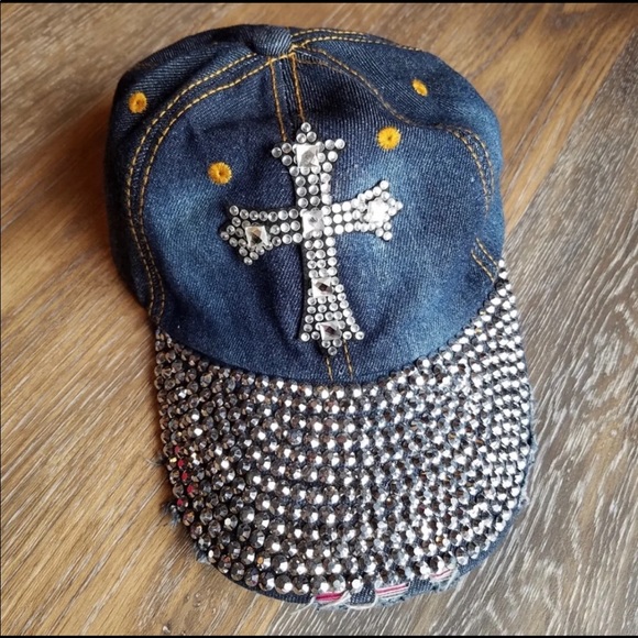 NWOT* DENIM BLING CROSS BALL CAP 🧢 - Picture 5 of 5